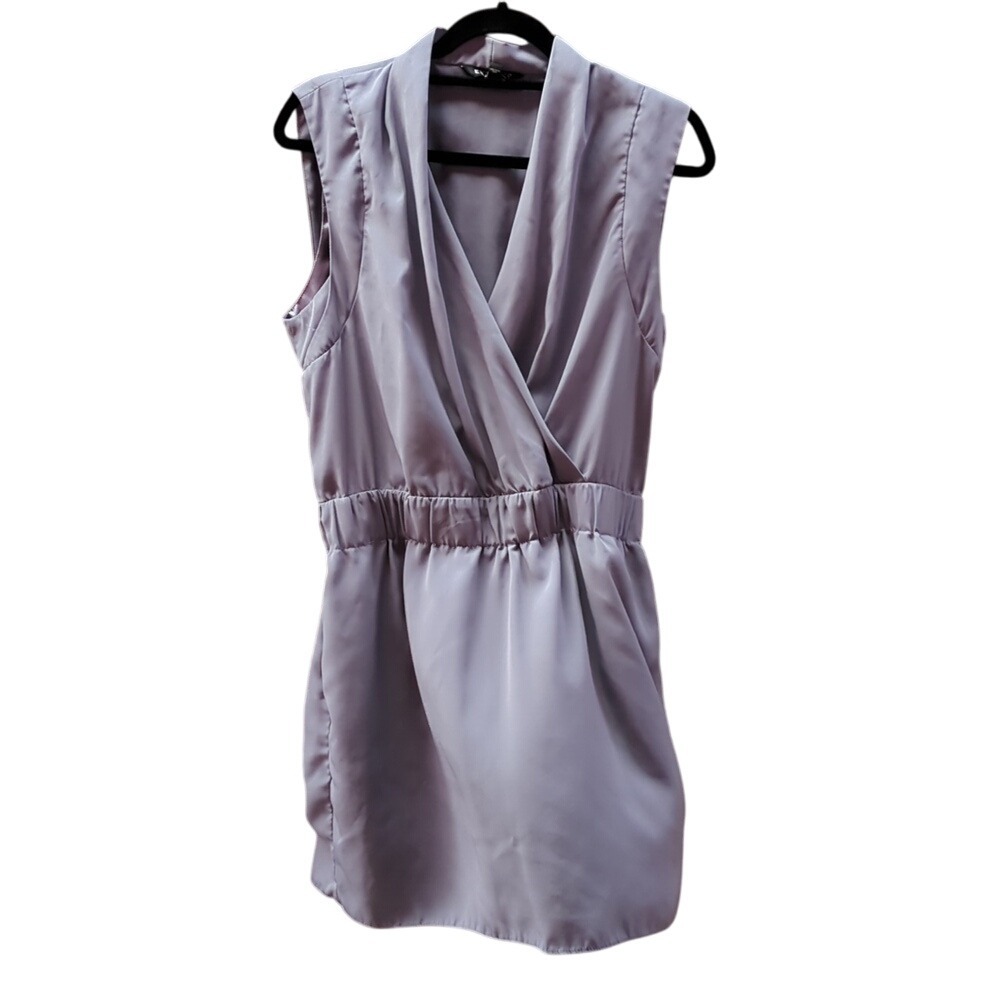Express Women's Sleeveless Gray Mini Dress Collared Elastic Waist Casual, large